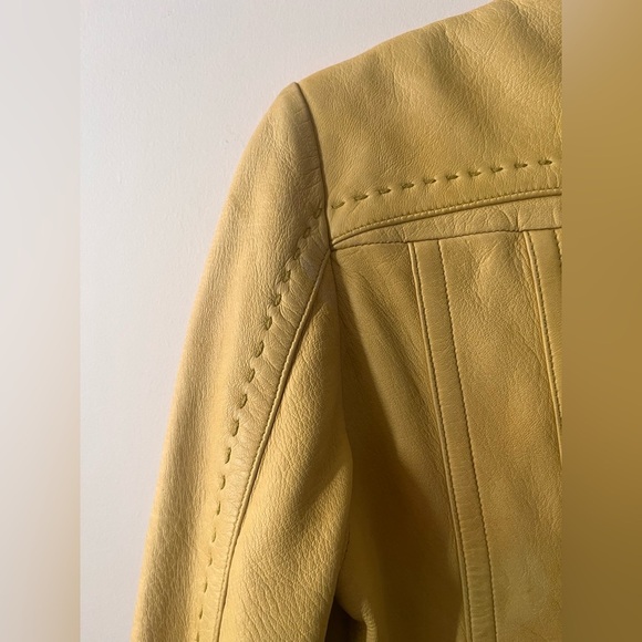 Mackage Yellow Soft Lamb Leather Biker Studded Jacket with floral lining - XS - Picture 15 of 16